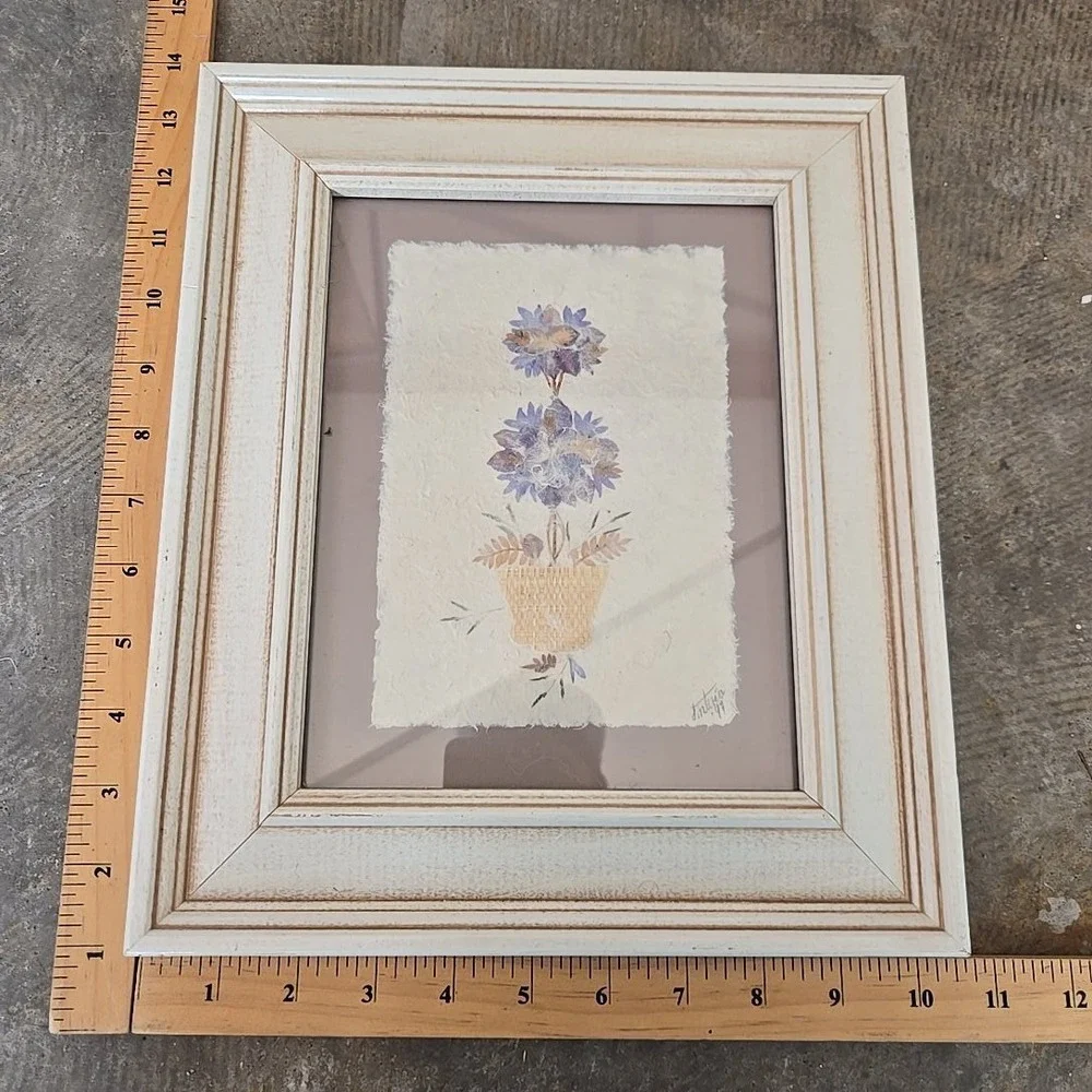 VTG Handmade Topiaries Artisans of Madagascar 11x14 Pressed‎ Flowers Art Shabby